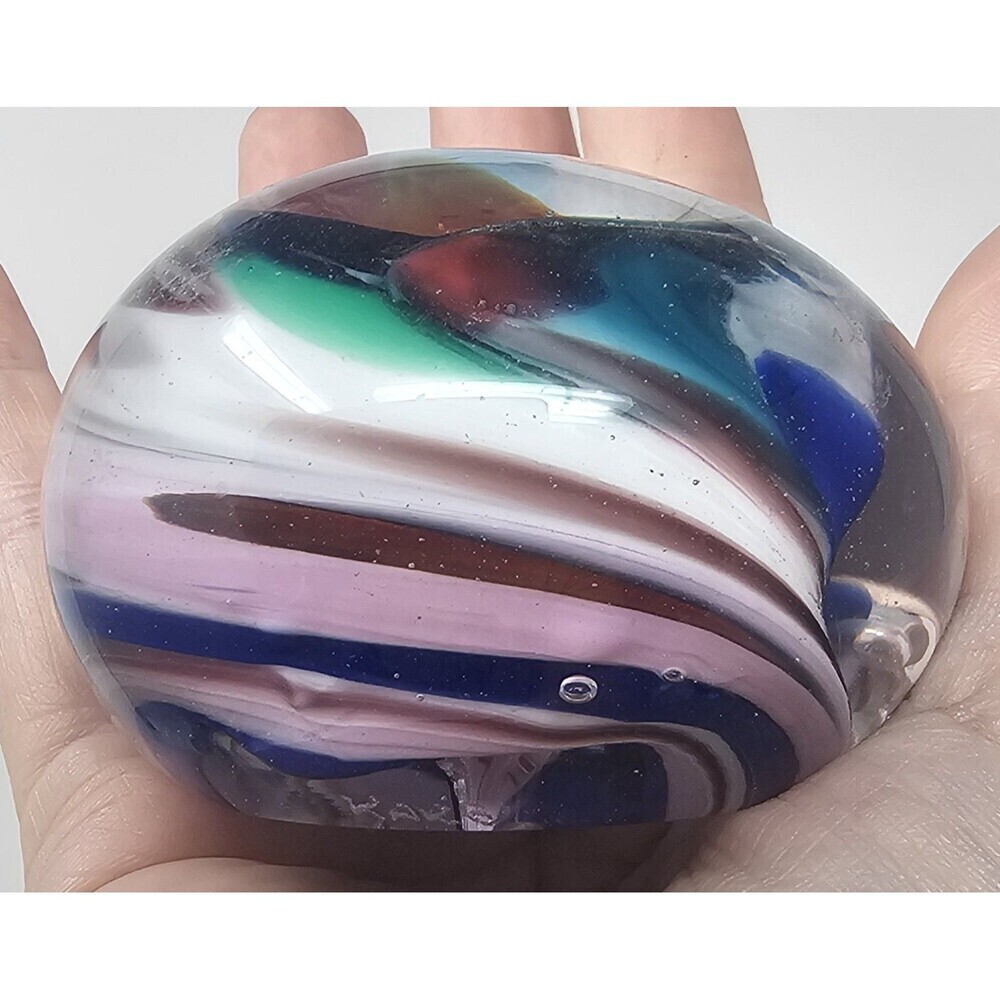 Rollin Karg Hand Blown Multi-Colored Swirl Studio Art Glass Paperweight Decor 2" - Picture 4 of 11